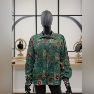 Teddi‎ Vintage XL Patchwork Floral Paisley Zip Jacket Retro 90s Boho